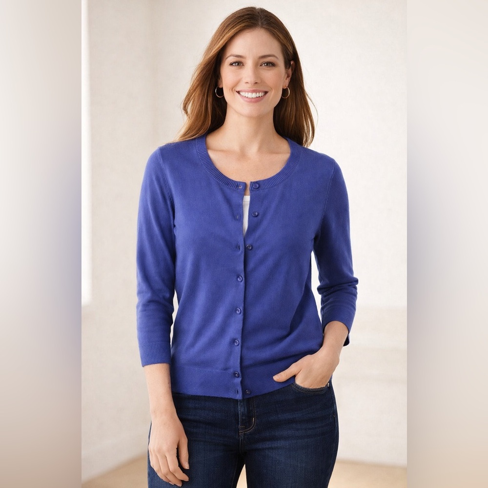 Talbots Women's Royal Blue Button-Up Cardigan Sz. petite large